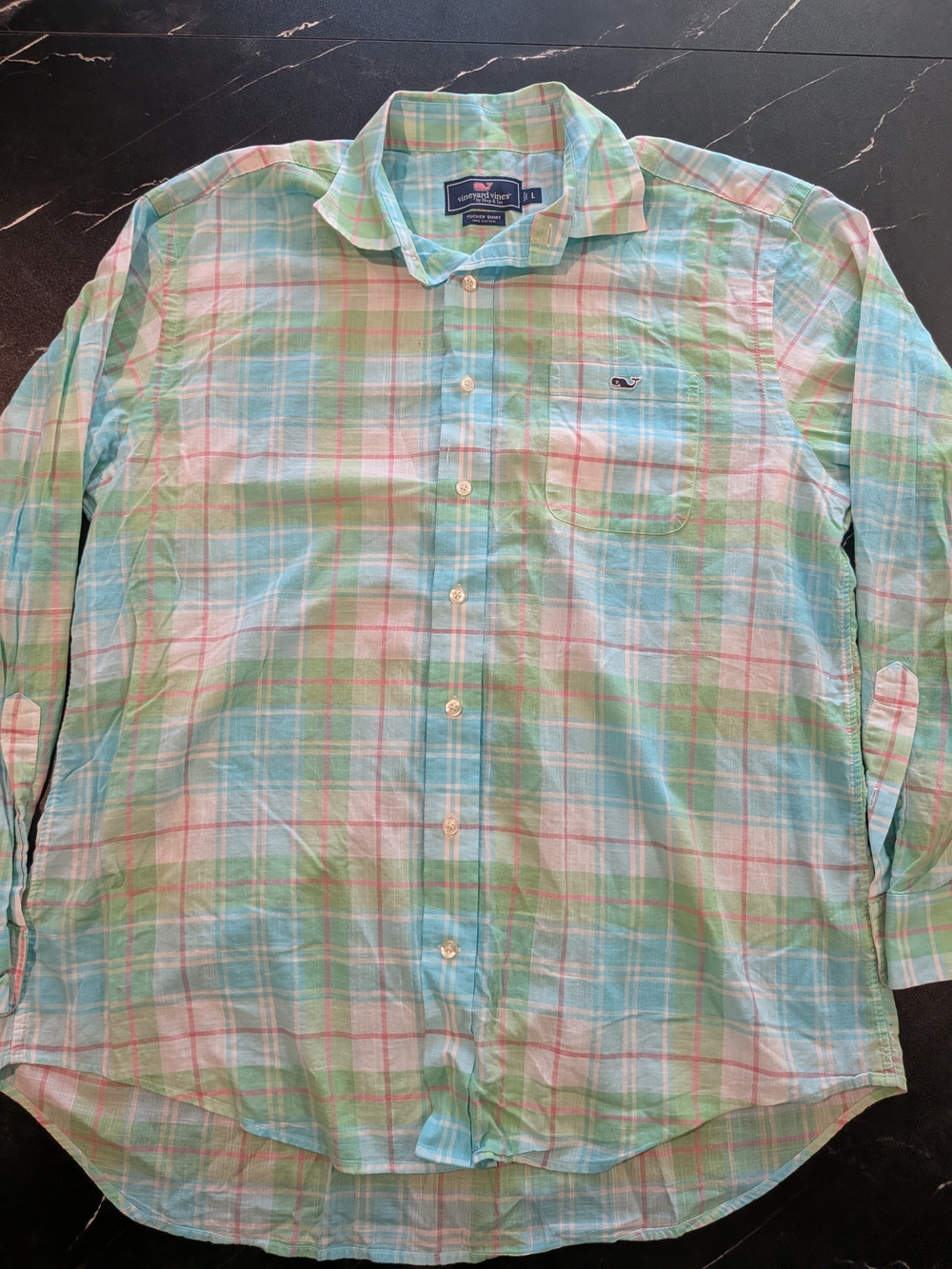 Vineyard Vines Men's Pastel Plaid Button-Down Shirt - Light Blue & Green